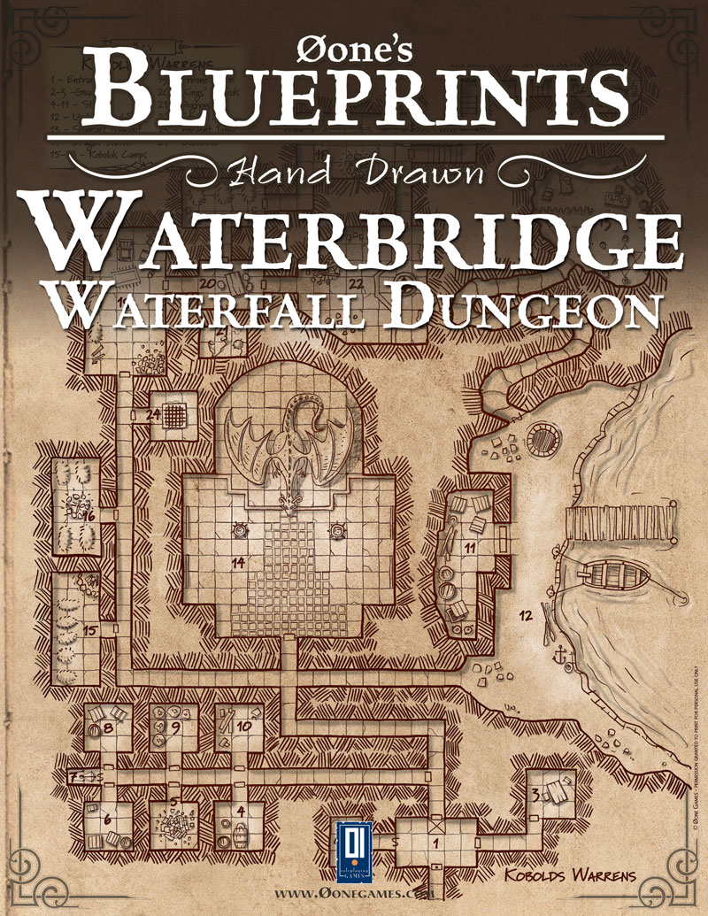 Øone\'s Blueprints - Hand Drawn - Waterbridge: Waterfall Dungeon